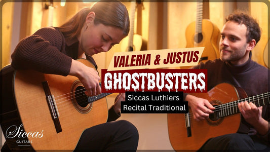 Valeria Galimova and Justus Bien playing the Ghostbusters theme on classical guitars